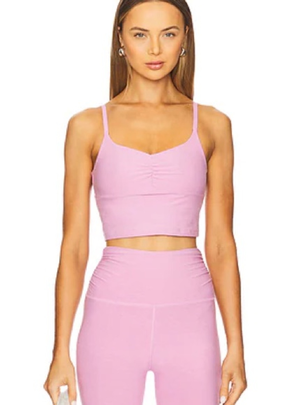 Beyond Yoga Pink Ruched Crop Cami